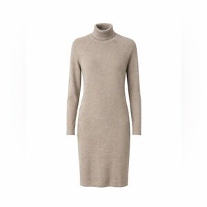 Garnet Hill Merino Wool Ribbed Turtleneck Sweater Dress‎ XS Tan